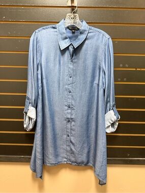 Zac & Rachel Lyocell Chambray Button Front Shirt Blouse M